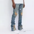 Acid Wash Flare Stacked Distressed Ripped Vintage Jeans